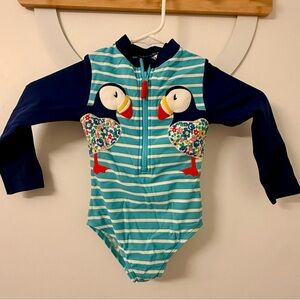 Boden Blue and White Striped Swimsuit